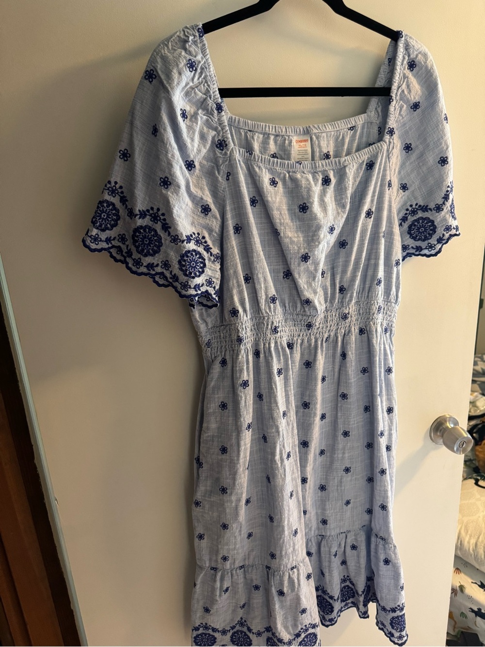 Gymboree Light Blue and Navy Embroidered Peasant Dress